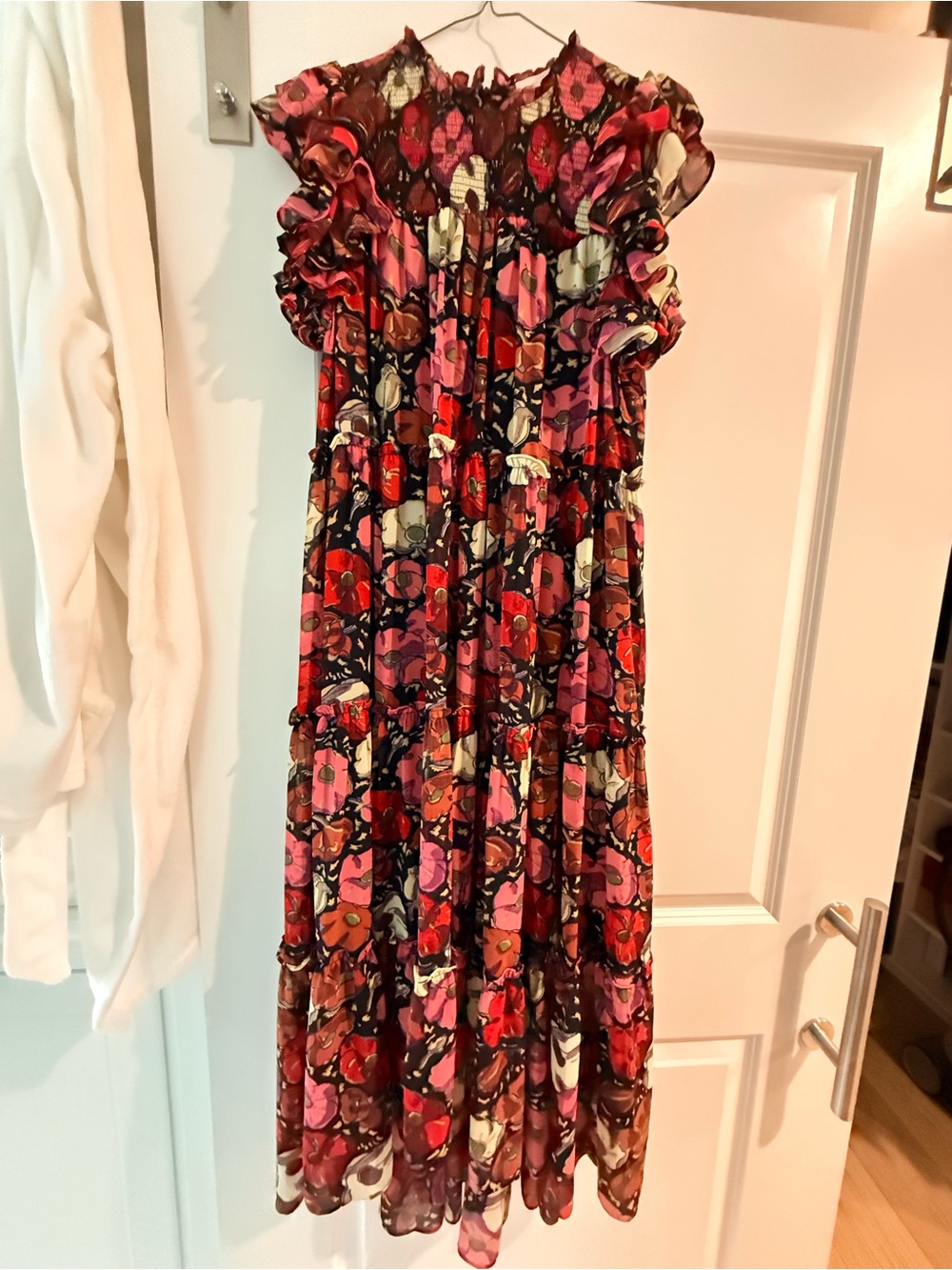 cinq a sept Floral Ruffled Tiered Maxi Dress - Pink, Red, Black